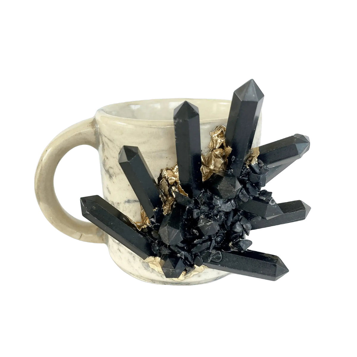 Black Amethyst Gray Marbled Ceramic Mug - Set of 2 No