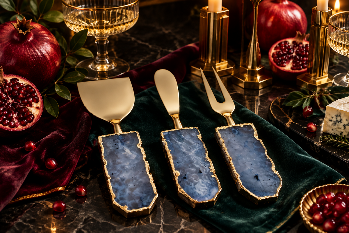 Set of 3 Light Ink Blue Agate Cheese Knives Spreaders