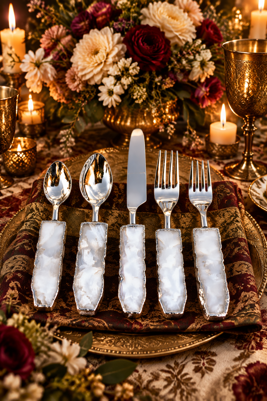 Set of 5 Pieces White Agate Cutlery