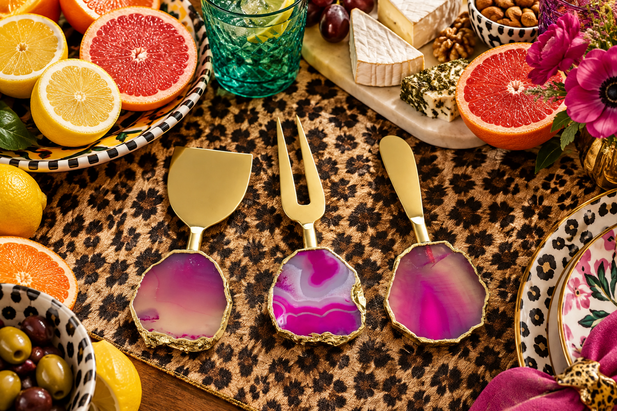 Set of 3 Pink Agate Cheese Knives Spreaders