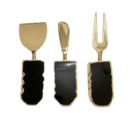 Set of 3 Black Agate Cheese Knives Spreaders Rose Gold finish