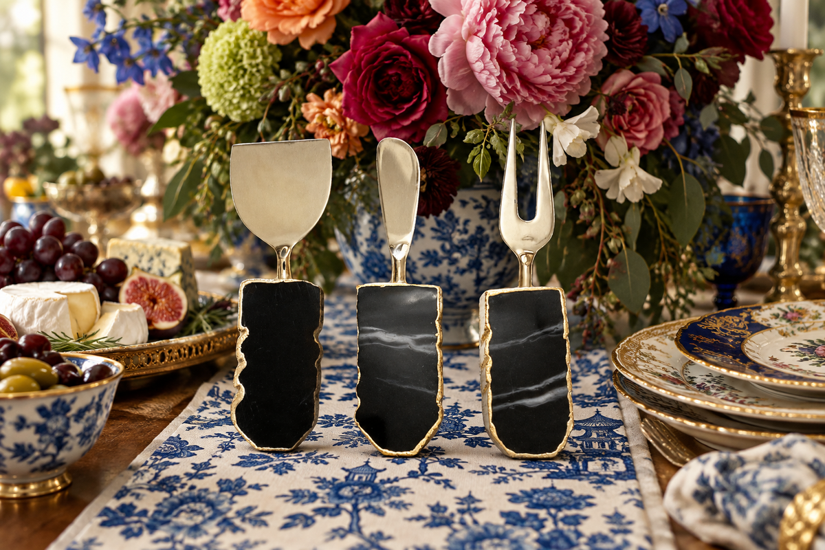 Set of 3 Black Agate Cheese Knives Spreaders