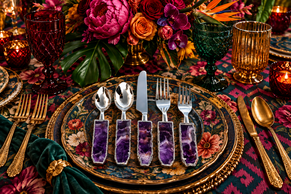 Set of 5 Pieces Amethyst Cutlery