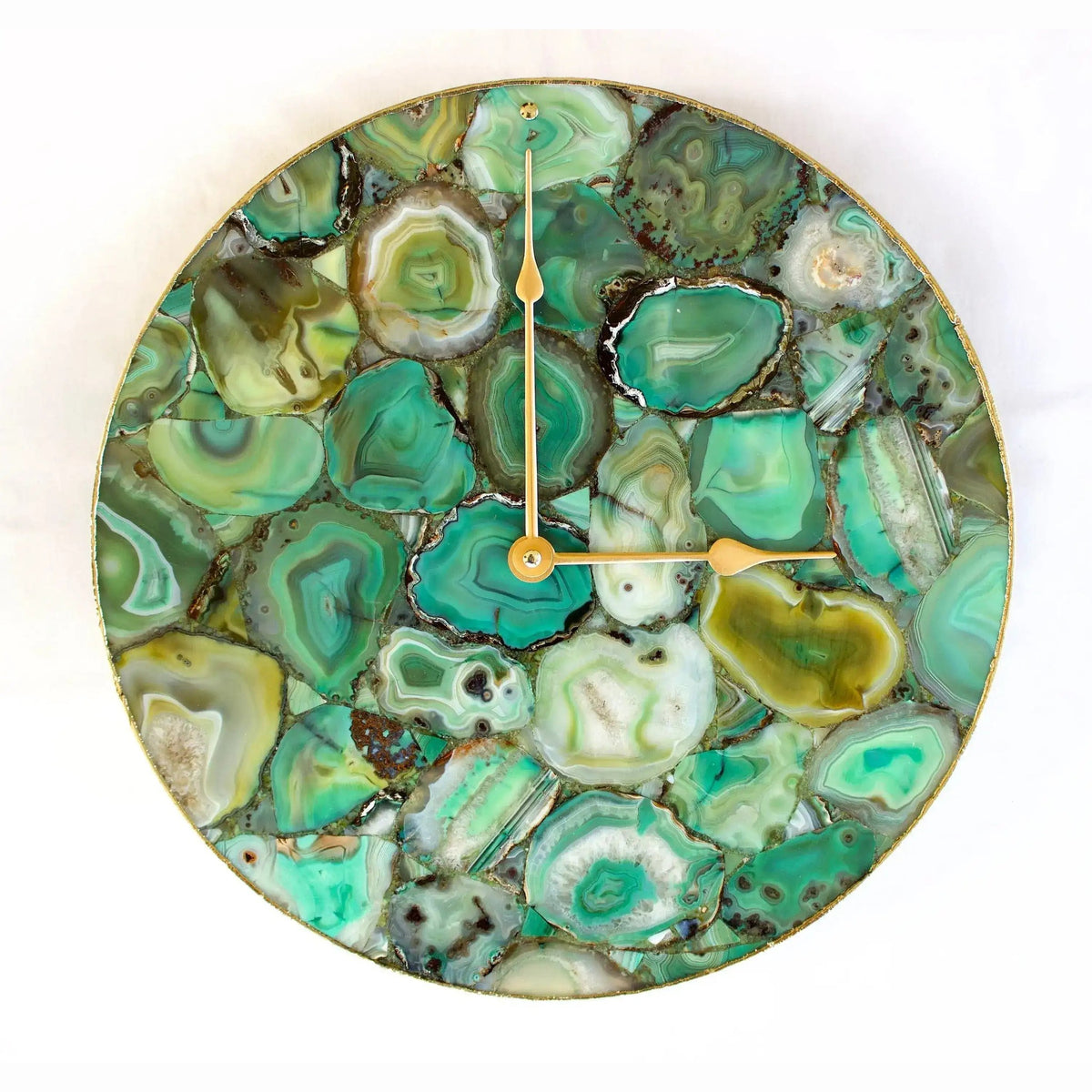 Light Green Agate Round Wall Clock 16 inches Rose Gold