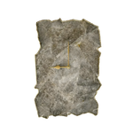 Large grey agate rectangular wall clock, dark charcoal stone slab with irregular edges, gold border trim and gold clock hands