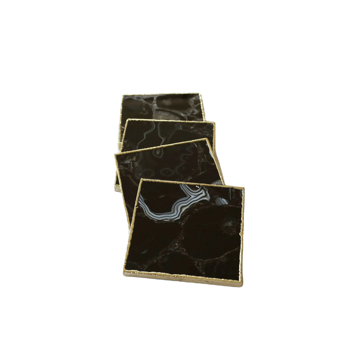 Black Agate Coasters - Set of 4 Rose Gold Finish