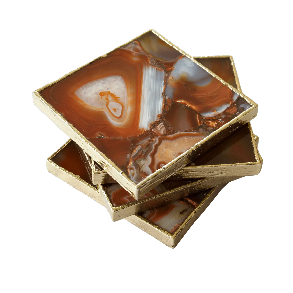 Set of 4 pale stone square coasters stacked and tied with black ribbon, silver metallic edge trim