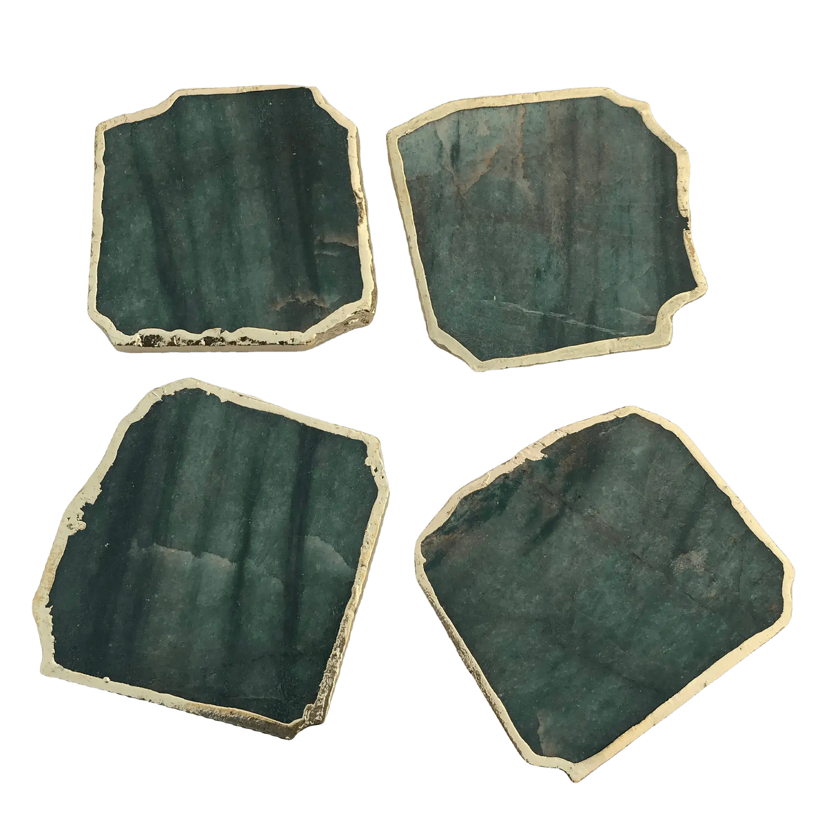 Sage Green Agate Aventurine Coasters Set of 4 Rose Gold