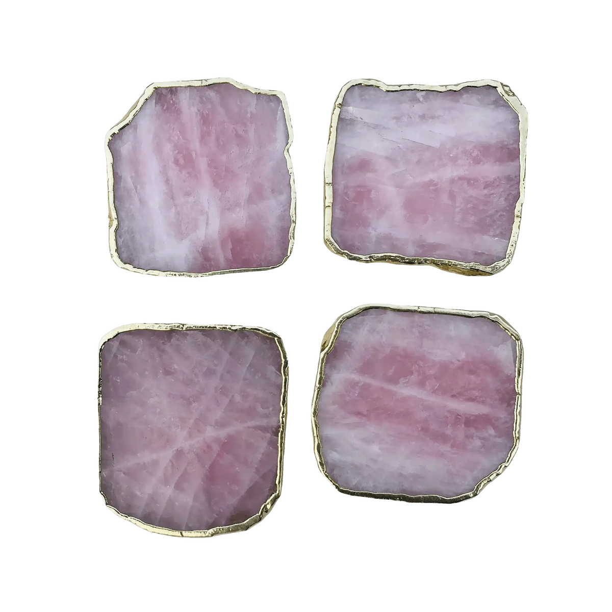 Rose Quartz Agate Coaster - Set of 4 Rose Gold