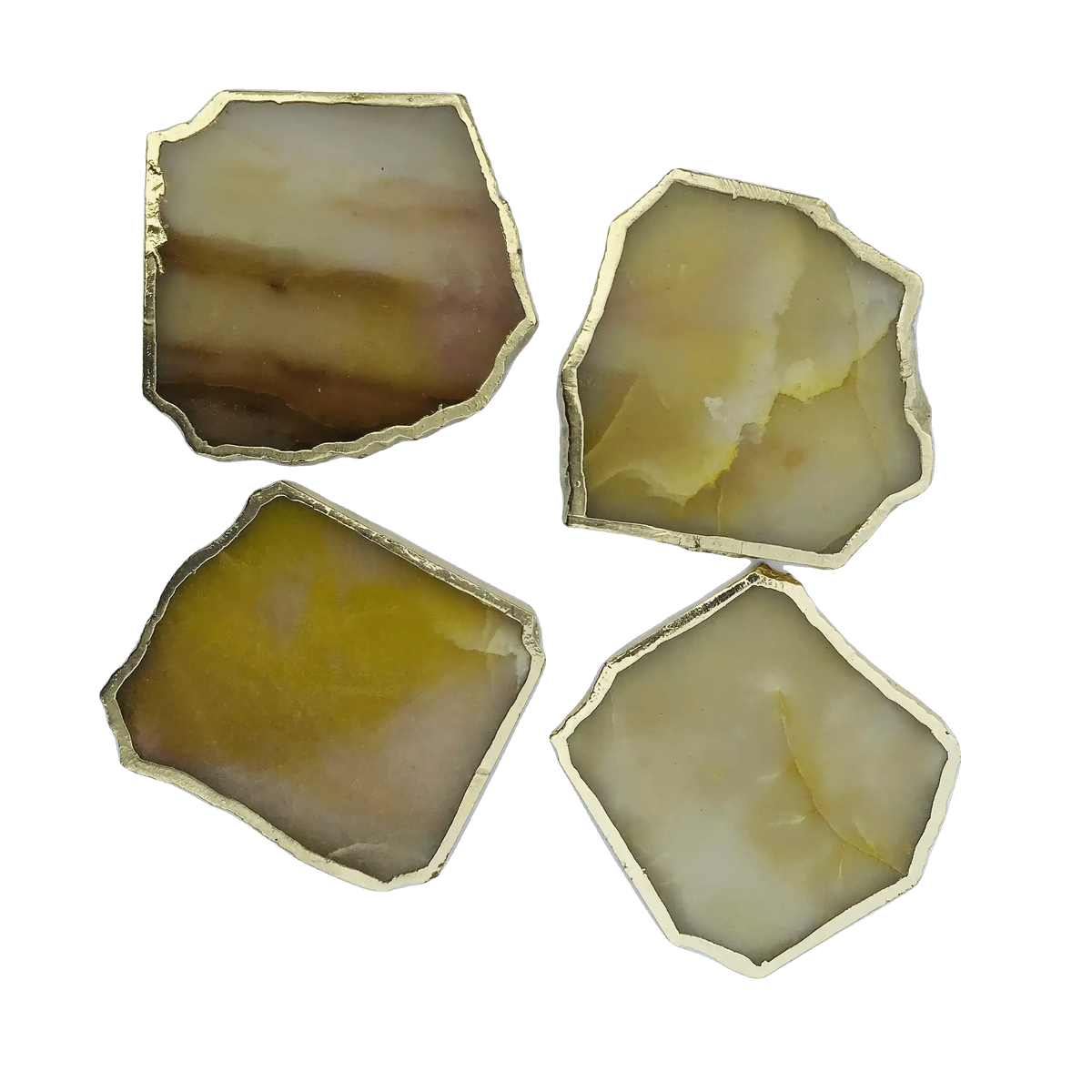 Mustard Agate Aventurine Coaster Set of 4 Rose Gold
