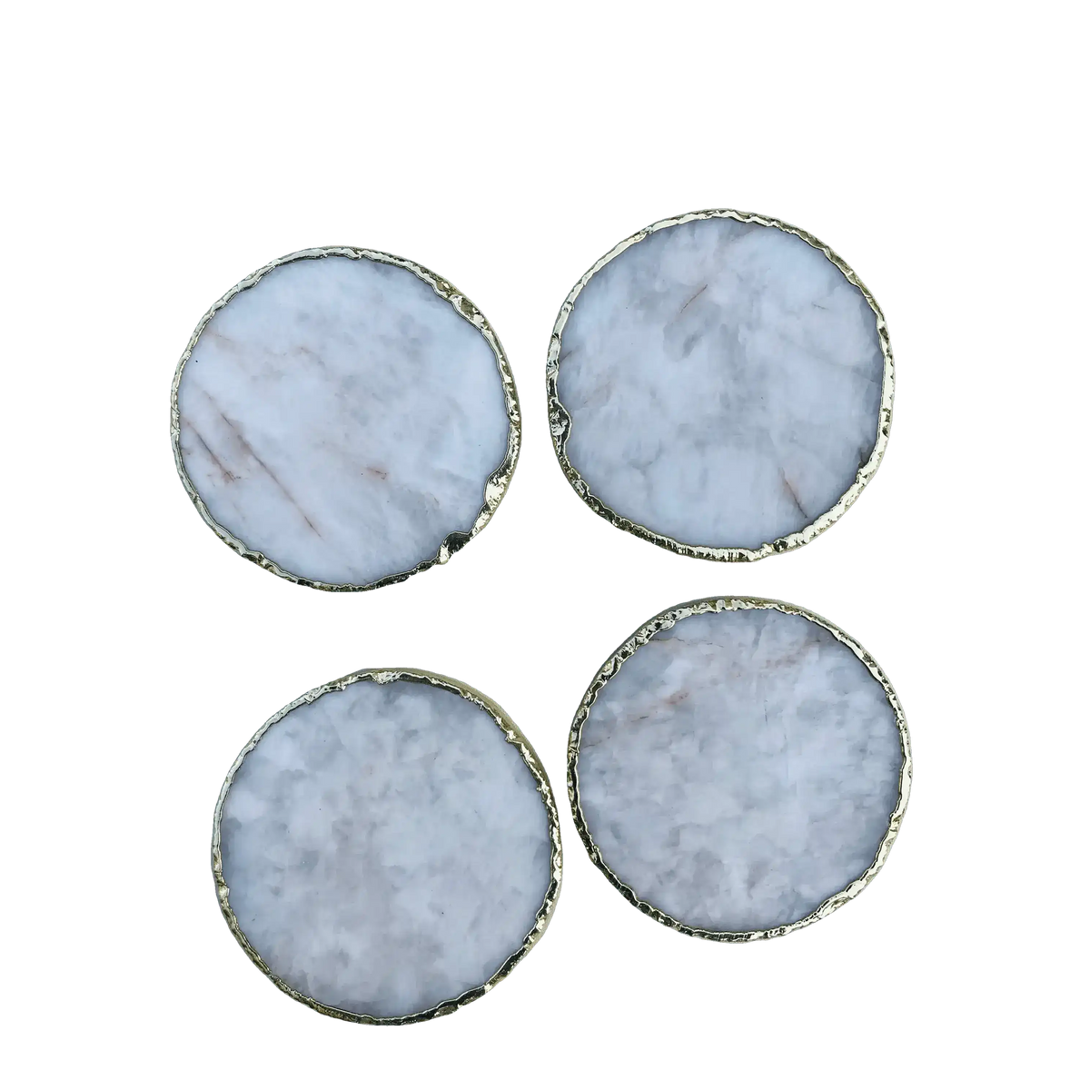 White Agate Hand Rounded Coasters - Set of 4 Rose Gold