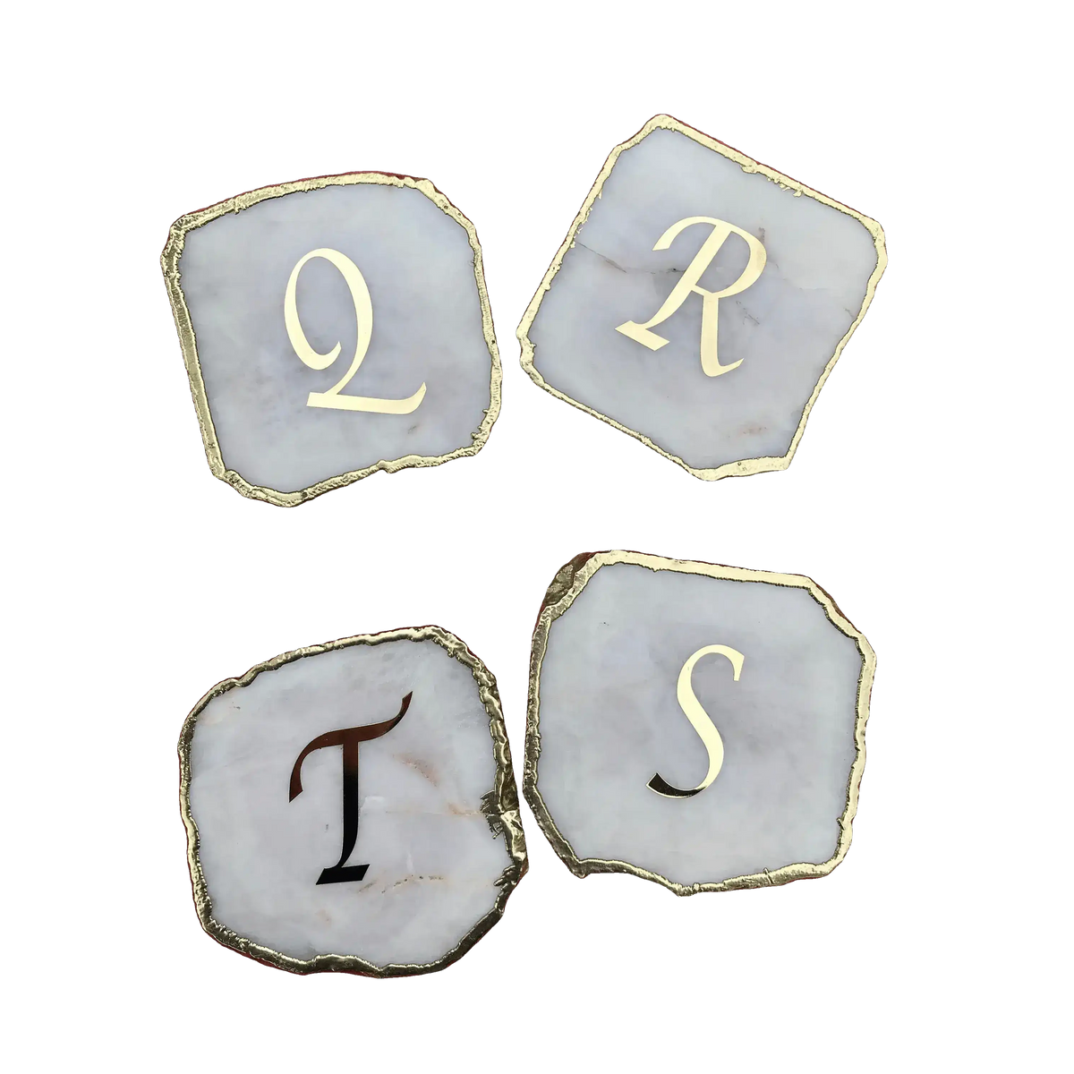 Lettered White Agate Coasters - Set of 4 Rose Gold
