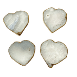 White and Gray Heart Shaped Agate Coaster - Set of 4 Rose Gold Finish