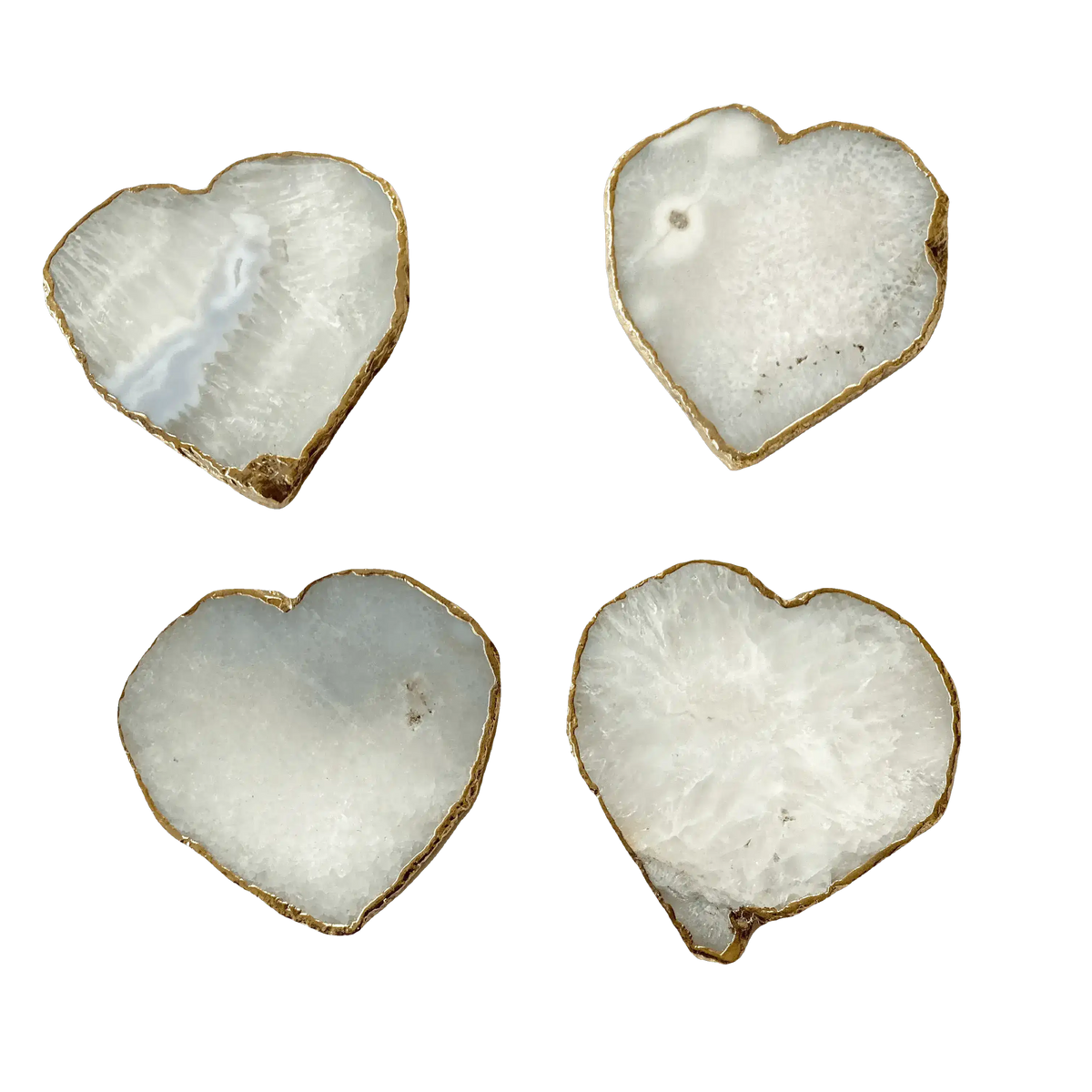 White and Gray Heart Shaped Agate Coaster - Set of 4 Rose Gold Finish