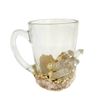 Clear and Rose Quartz Marbled Glass Coffee Mug - Set of 2 Rose gold finish