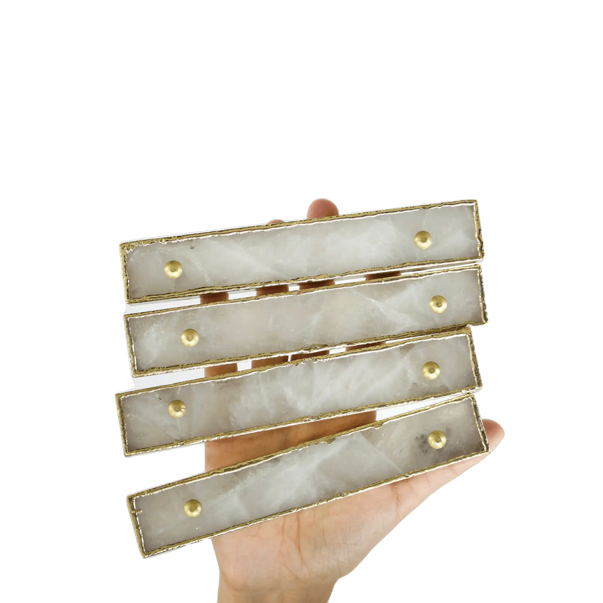 White Agate Cabinet Door Pull Handle - Set of 4 Rose Gold Finish