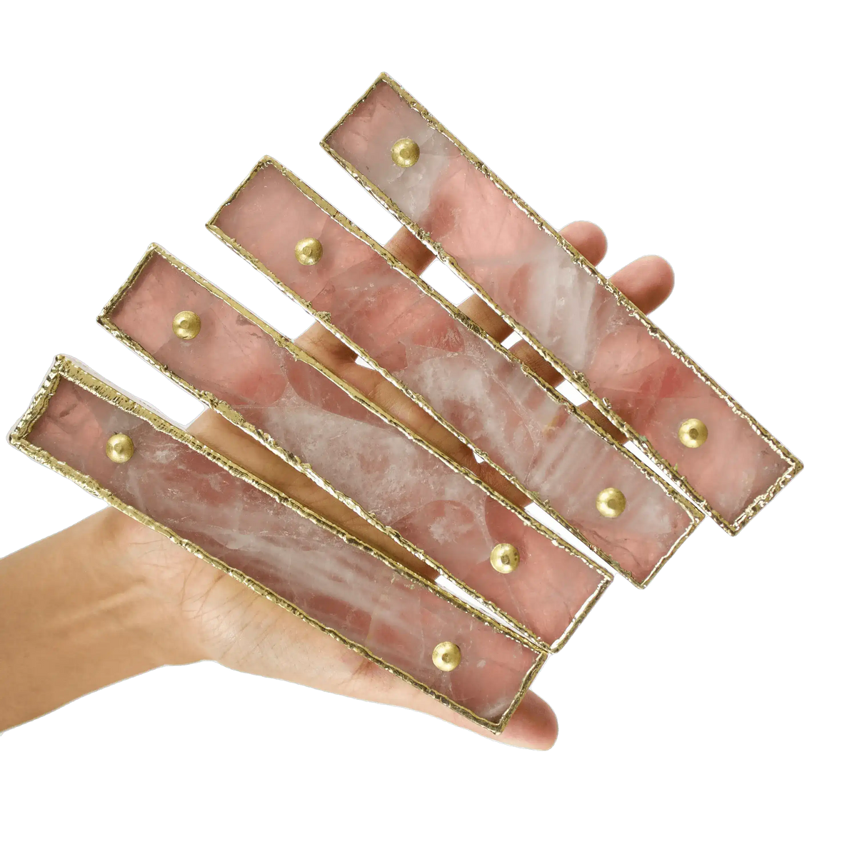 Rose Quartz Agate Cabinet Door Pull Handle - Set of 4 Rose Gold Finish