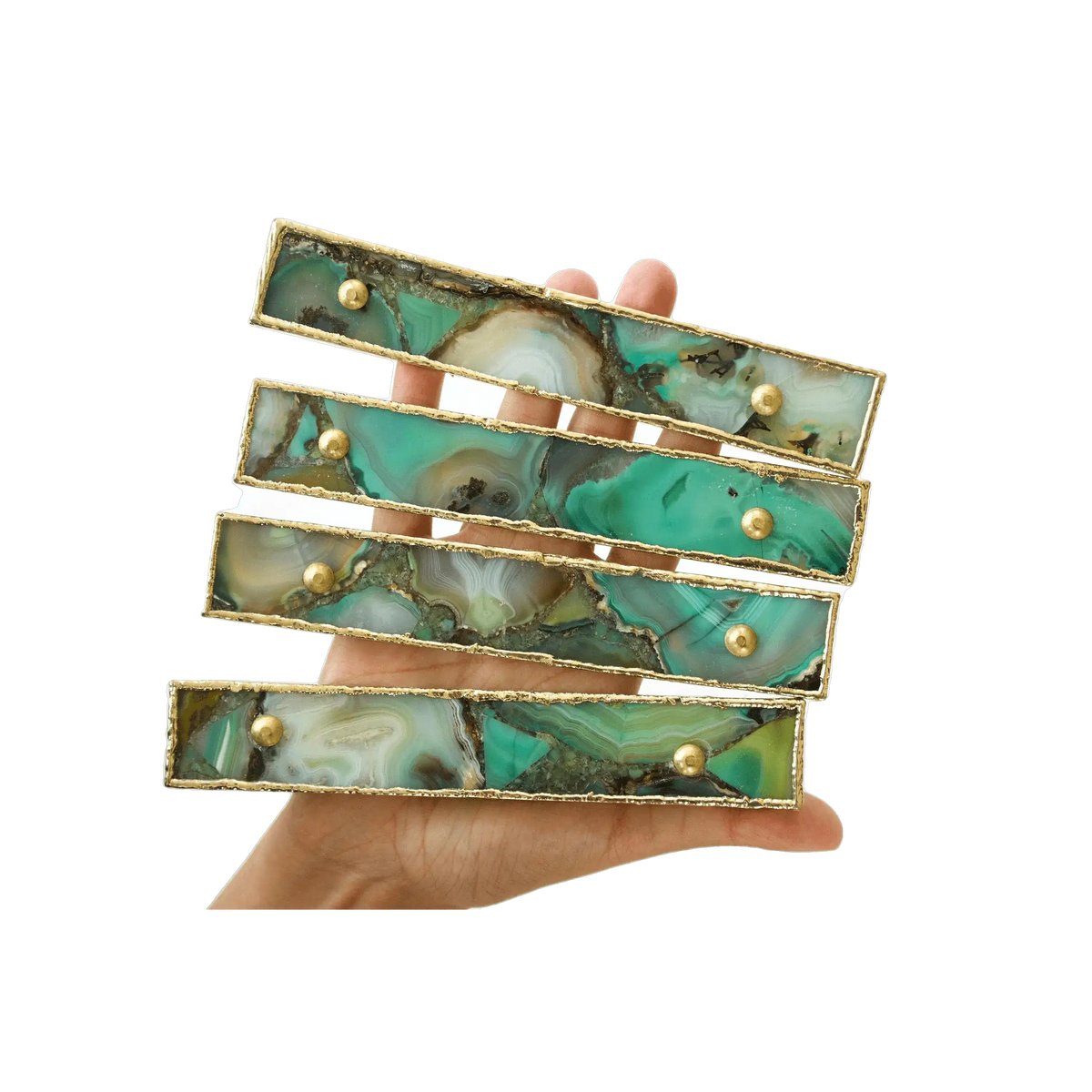 Green Agate Cabinet Door Pull Handle - Set of 4 Rose Gold Finish