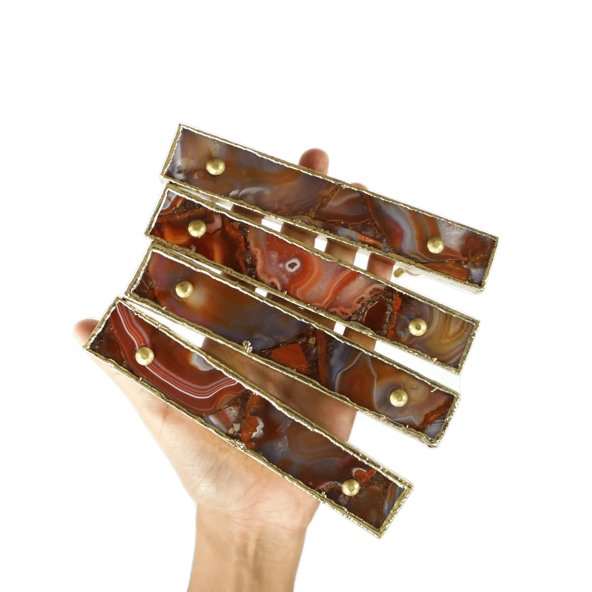 Red Agate Cabinet Door Pull Handle - Set of 4 Rose Gold Finish