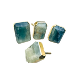 Four green fluorite quartz pull handles in gold settings — teal, pale green, and blue-green translucent banded faces on grey