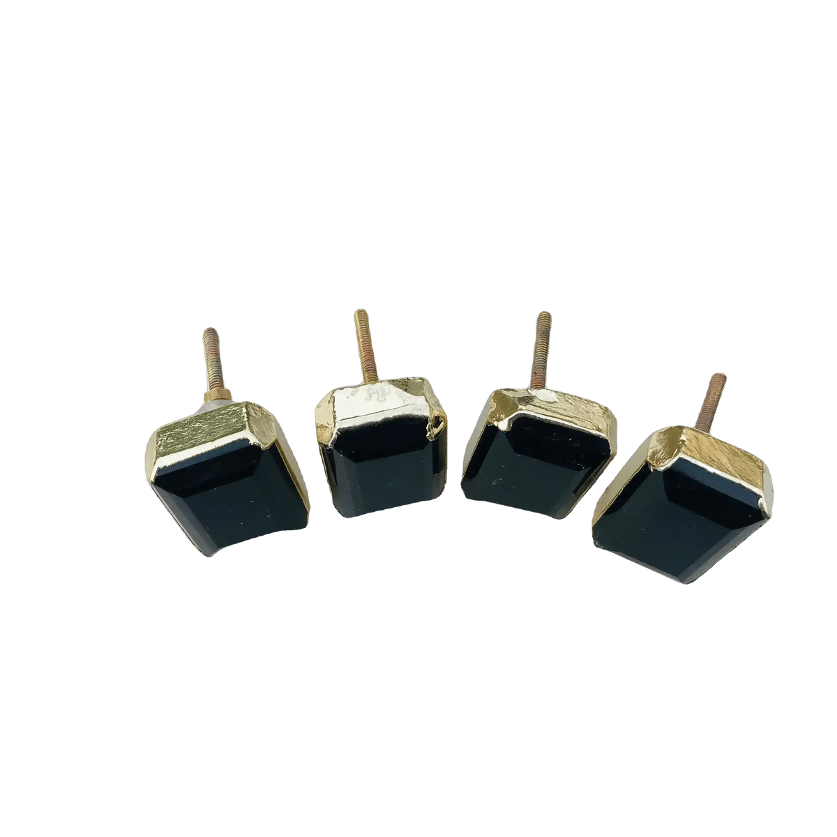 Faceted Black Obsidian Quartz Cabinet Door Pull Handle - Set of 4 Rose Gold