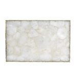 Large white crystal agate cheese platter — rectangular mosaic of white crystal stone slabs in slim gold frame