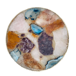 Large Multicolored Round Agate Platter Tray Rose Gold