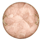 Rose Quartz Agate Round Serving Tray With Brass Handles 14 inches Rose Gold