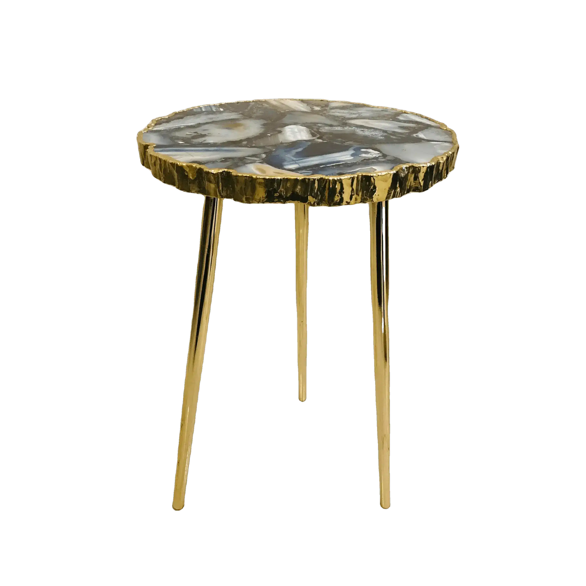 Blue Agate Organic Edge Side Coffee Table 16 Inch Diameter Silver