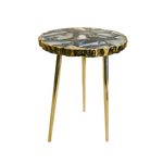 Blue Agate Organic Edge Side Coffee Table 16 Inch Diameter Silver
