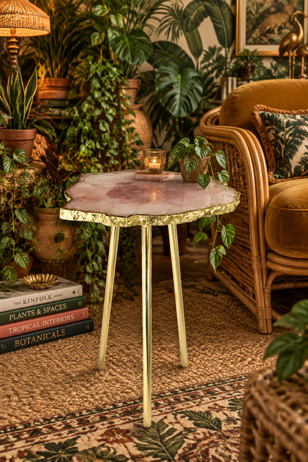 Small Rose Quartz Agate Organic Edge Accent Table