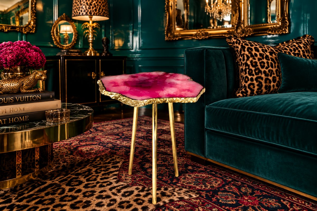 Small Pink Agate Quartz Organic Edge Side Table