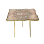 Rose Quartz Agate Organic Edge Side Table Rose Gold Finish