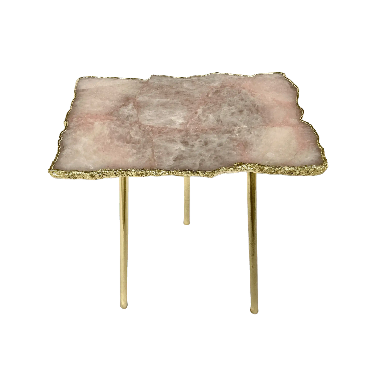 Rose Quartz Agate Organic Edge Side Table Rose Gold Finish