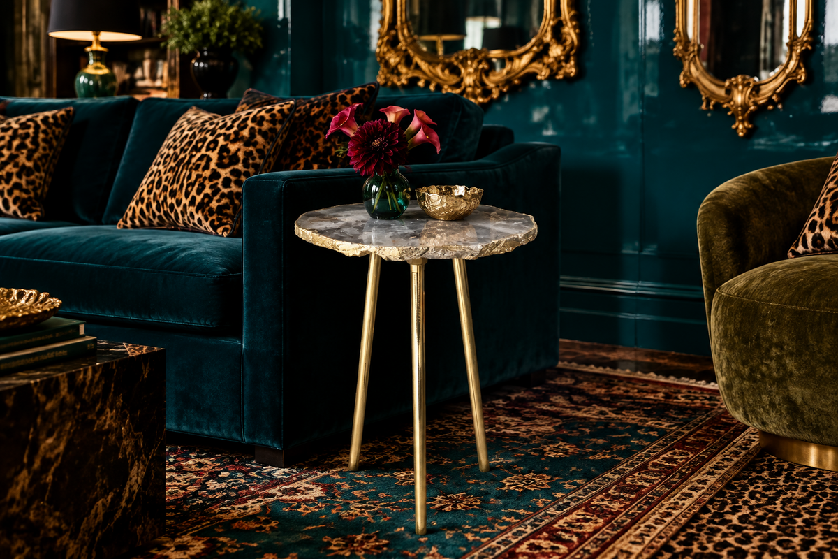 Small Grey Agate Quartz Organic Edge Side Table