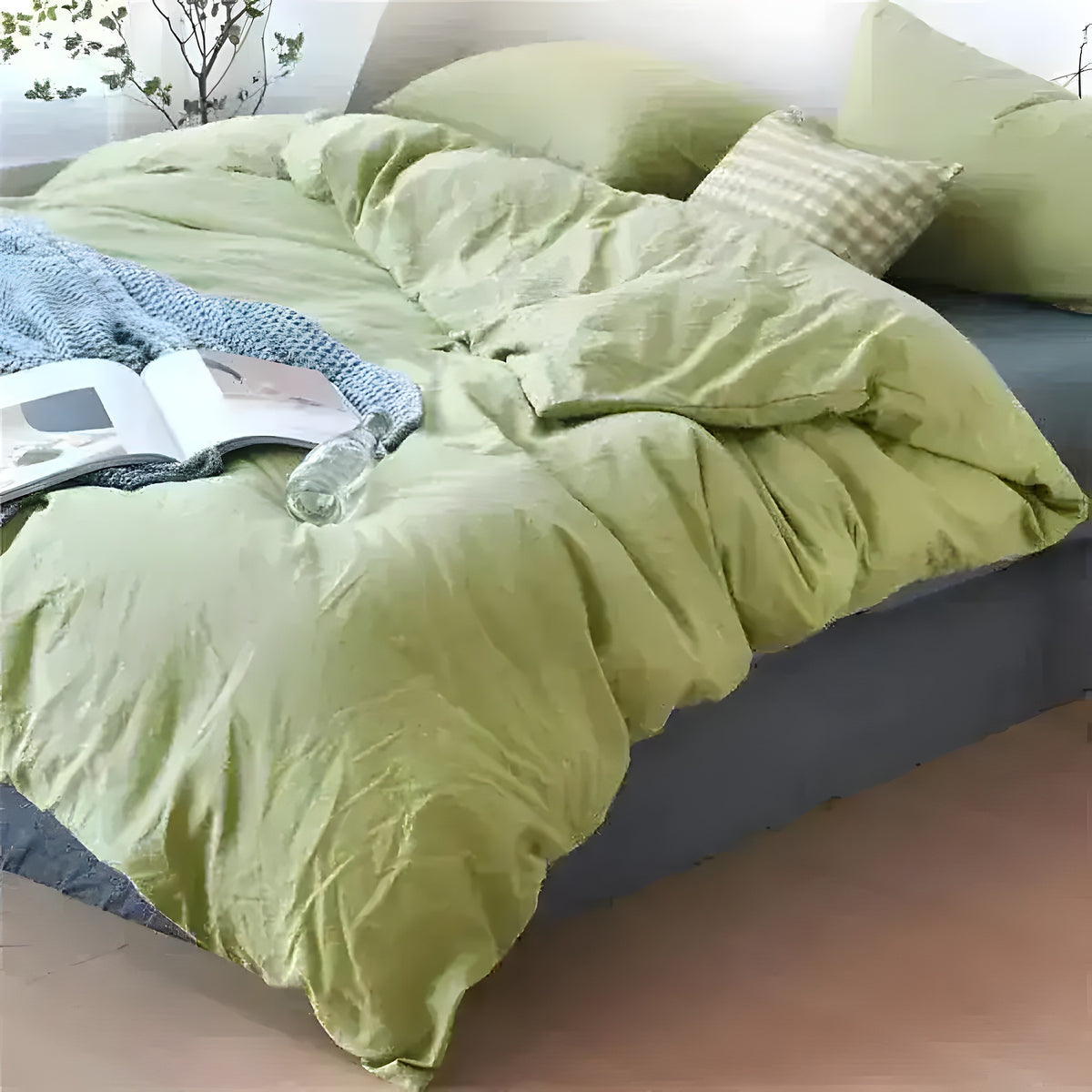 100% Cotton Duvet Cover Set - Parrot Green Cotton Sheet Set