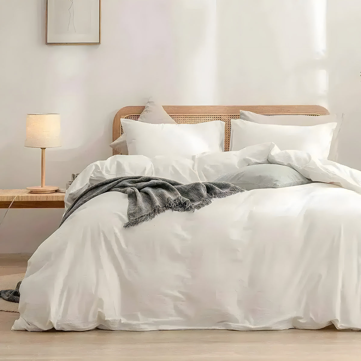 Create a serene and luxurious bedroom with our 100% Cotton Duvet Cover Set and Ivory White Cotton Sheet Set. Designed for ultimate comfort, this bedding set is crafted from soft, breathable cotton that ensures a restful night's sleep. The classic ivory white color adds an elegant touch to your space, making it the perfect addition to any bedroom decor. Whether you're updating your master suite or refreshing a guest room, this set provides timeless style and lasting quality.