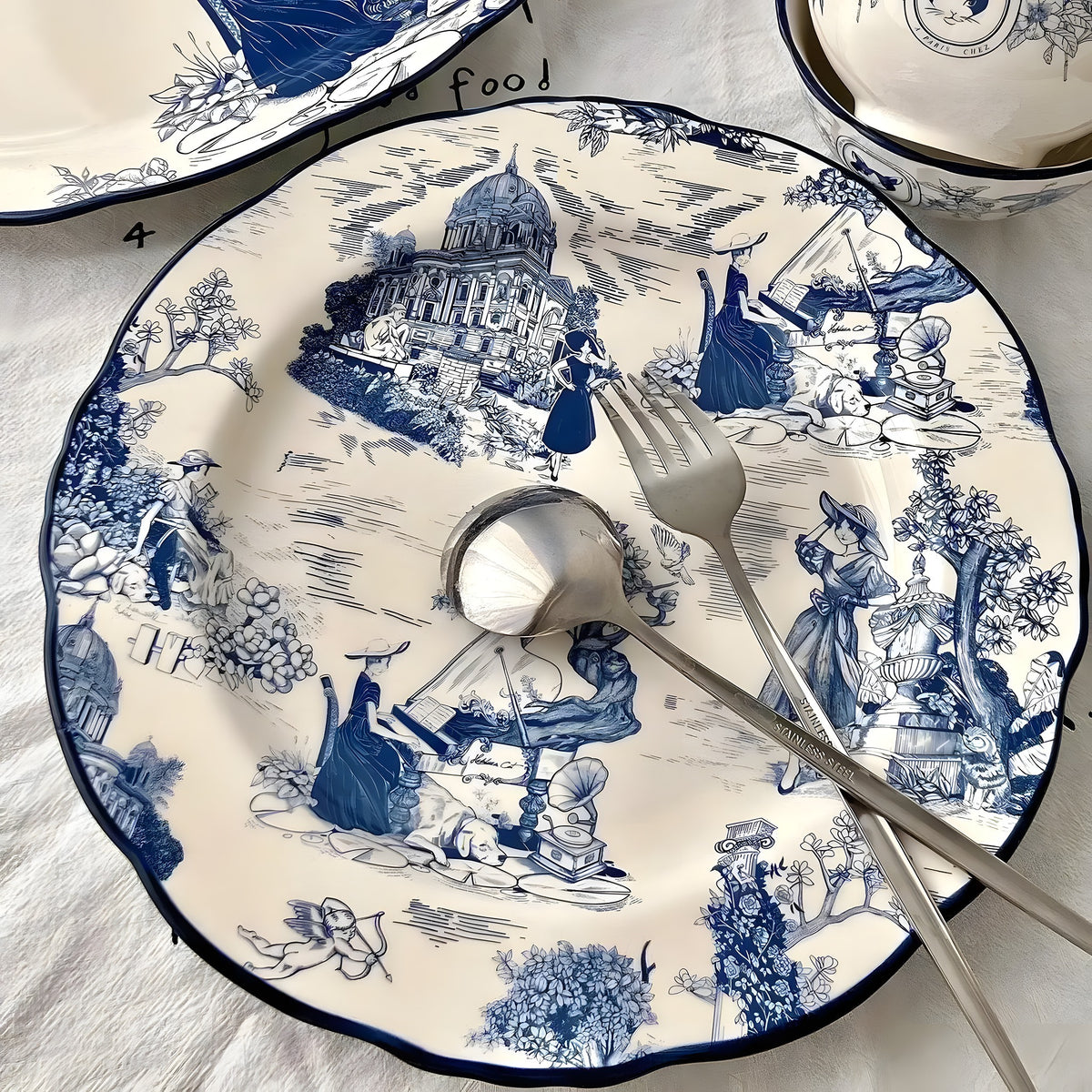 White and Blue Euro Chinoiserie Dinner Plate Default Title
