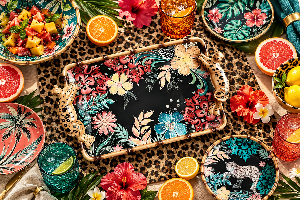 Jungle Leopard Floral Ceramic Plate
