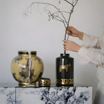 Hand-Painted Tiger Rosy Decorative Glazed Jar Black Vase 11"