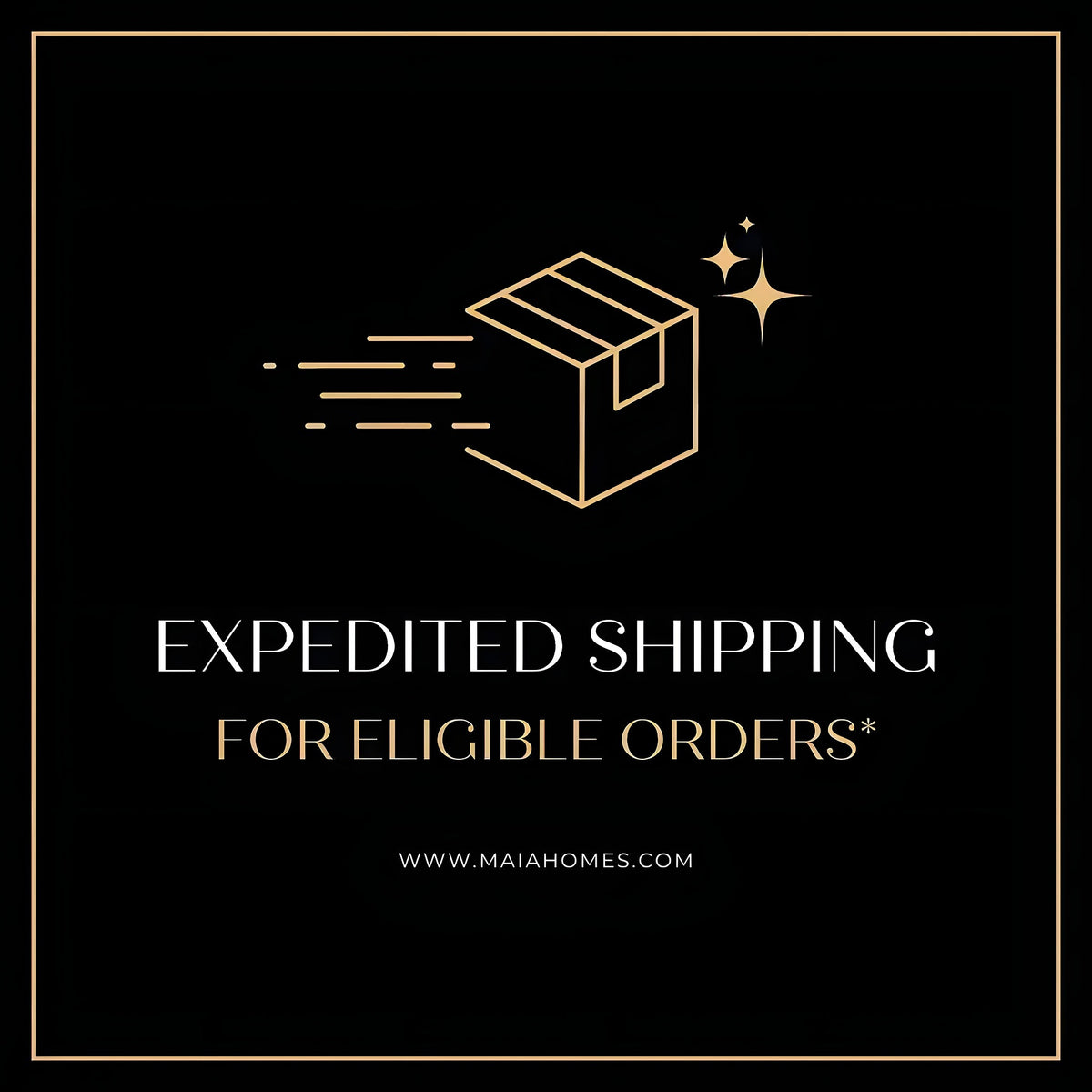 Order Expedition product graphic — black square with gold shipping box icon and expedited shipping text