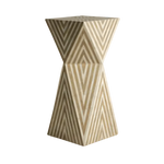 Ivory and tan Stardom bone inlay side table — hourglass-shaped pedestal with ivory tan chevron inlay