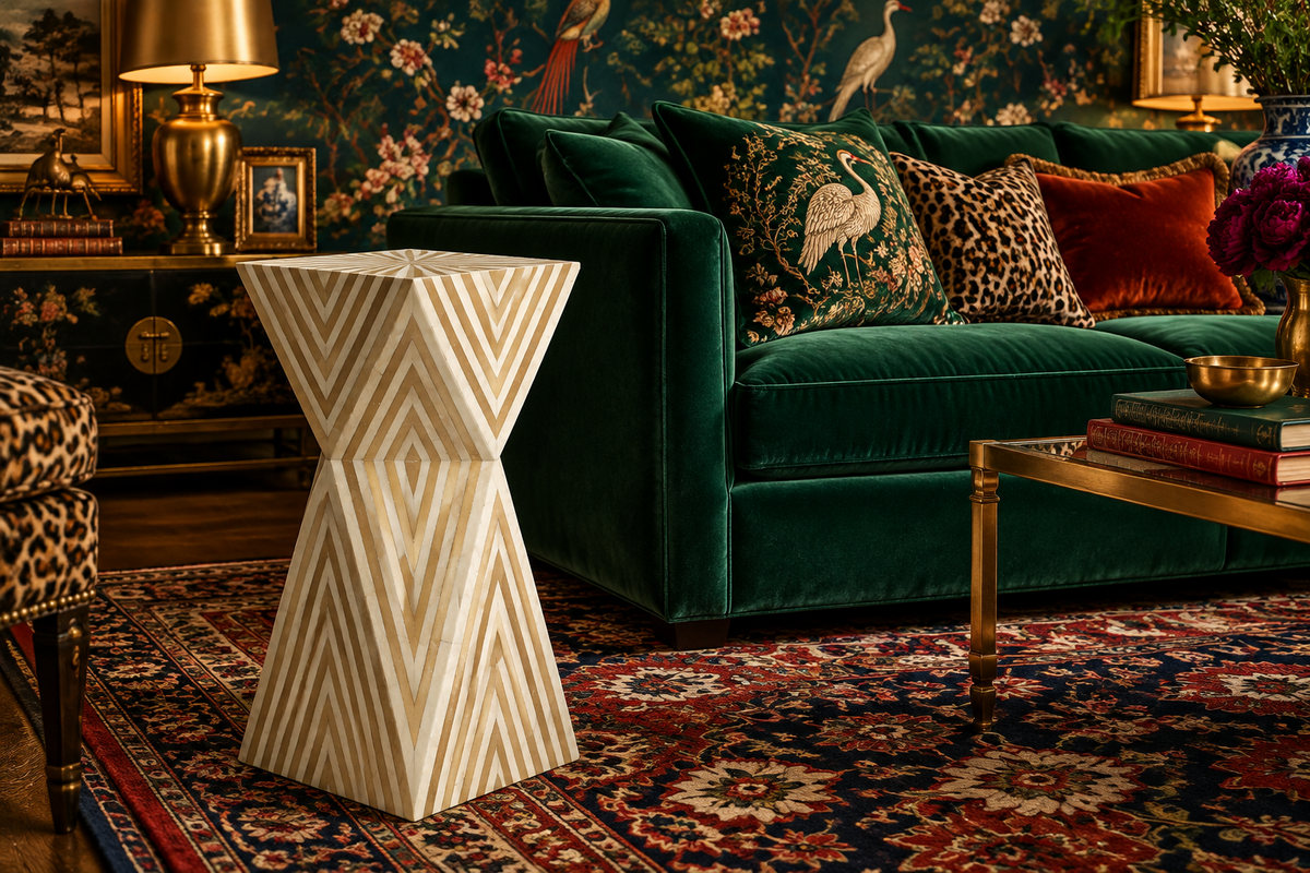 Ivory and Tan Stardom Bone Inlay Side Table