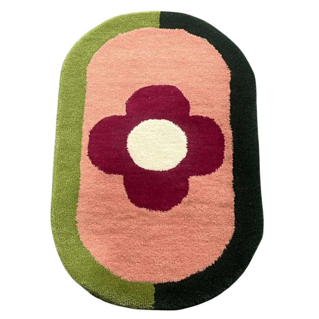 Red Flower Hand Tufted Wool Rug