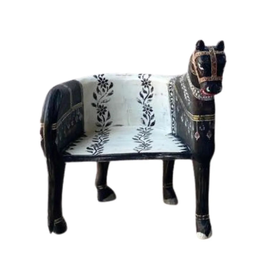 Hand Crafted Wooden Horse Maharaja Chair - ll Left Side