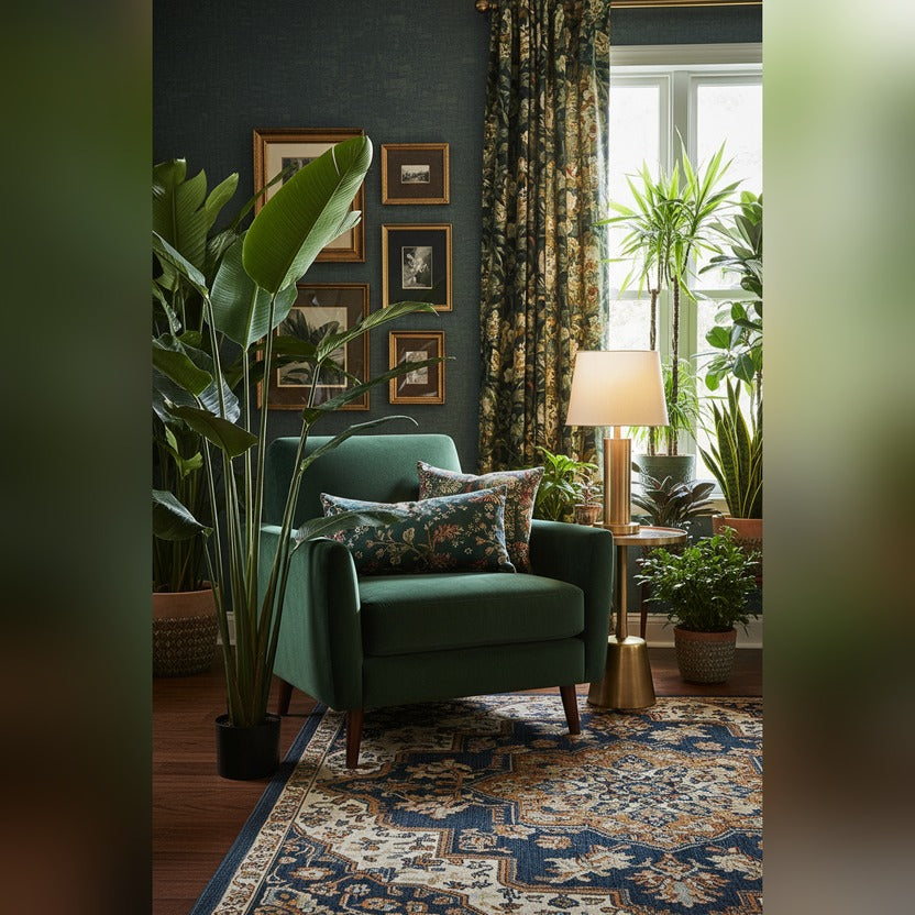 Artificial Banana Leaf Tree in Pot - 5 ft styled in a room setting