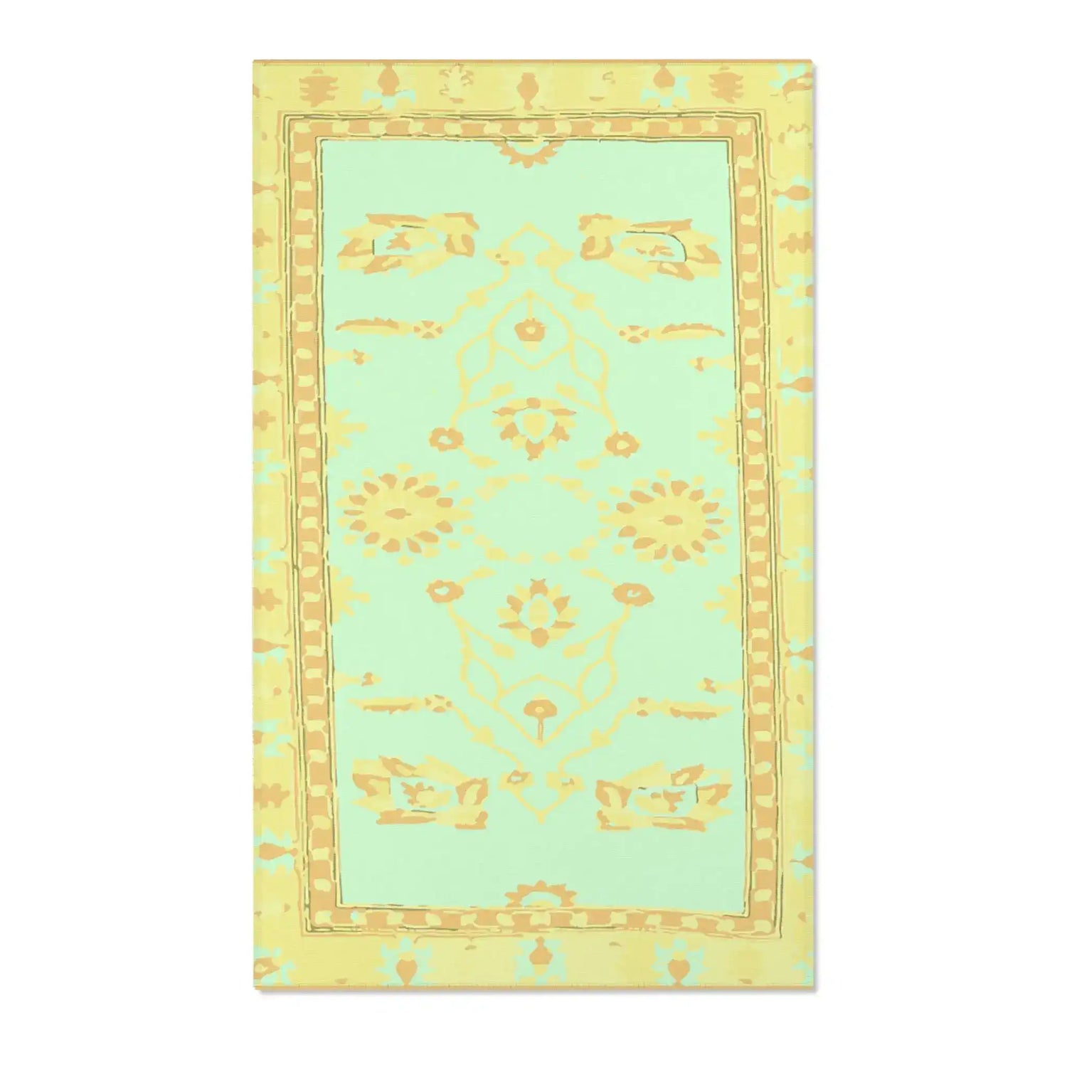 Pastel Mint and Gold Floral Medallion Accent Rug