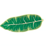 Green leaf bath mat with deep green tufted pile and ivory center rib, white background flat lay