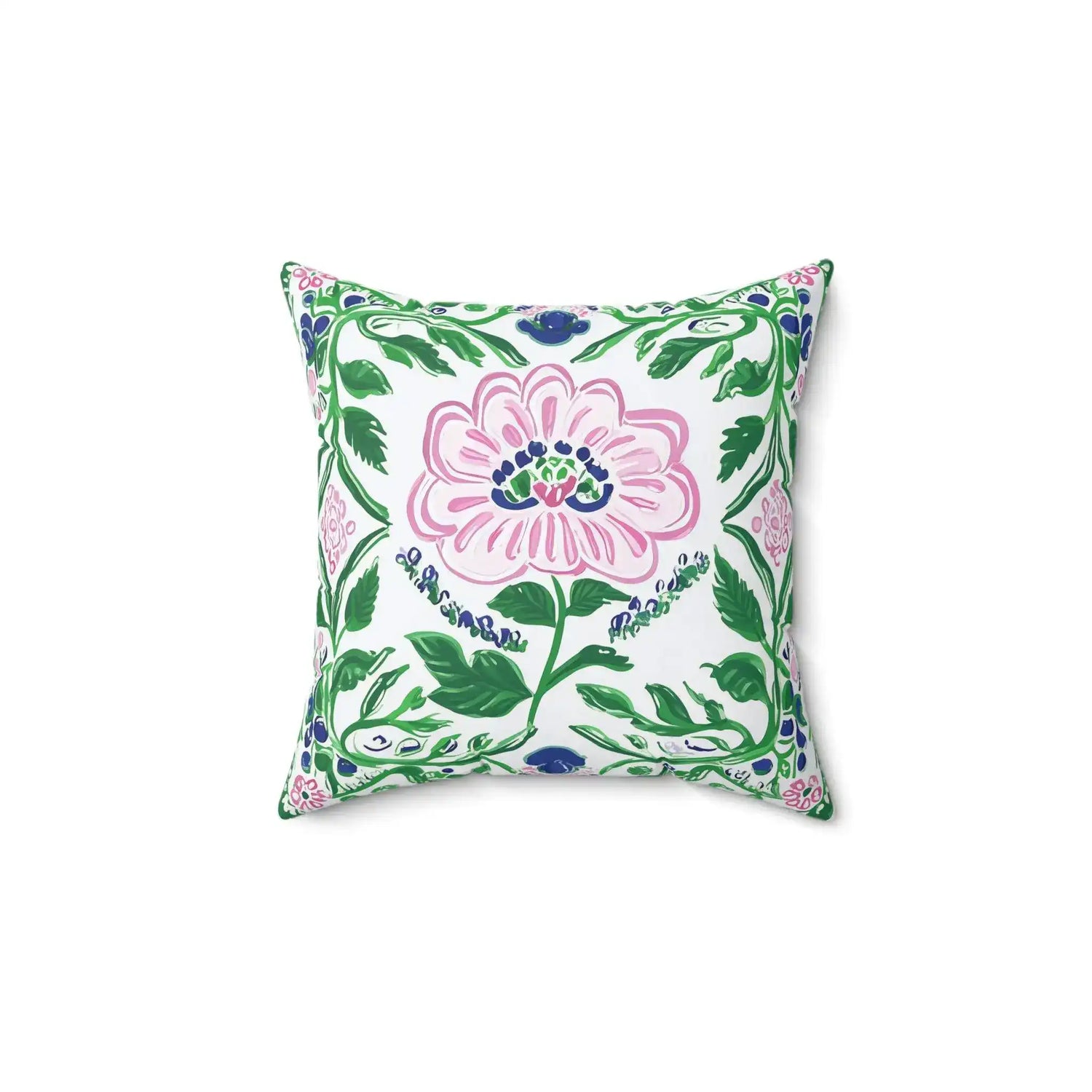 Painterly Folk Bloom Throw Pillow