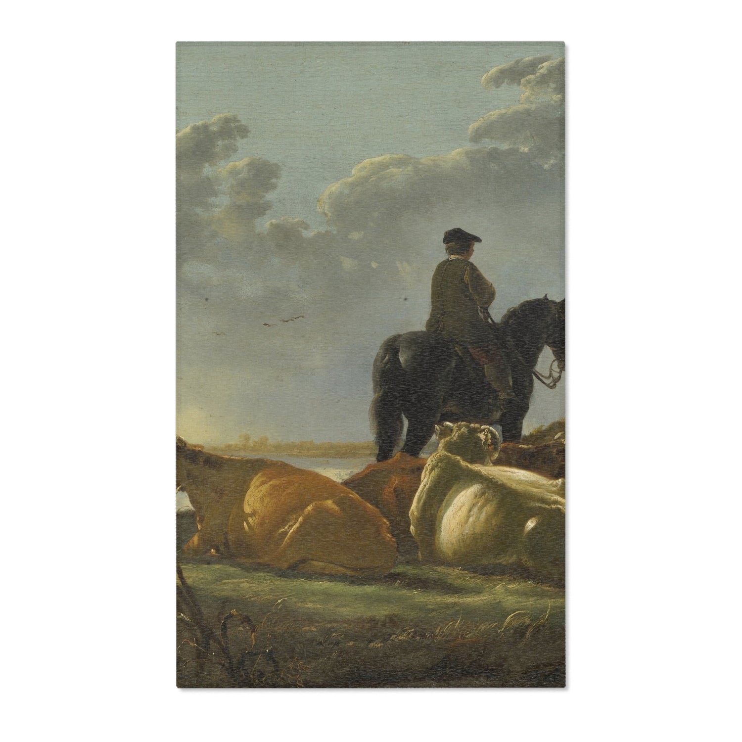 Peasants with Four Cows by the River Merwede - Aelbert Cuyp Area Rug